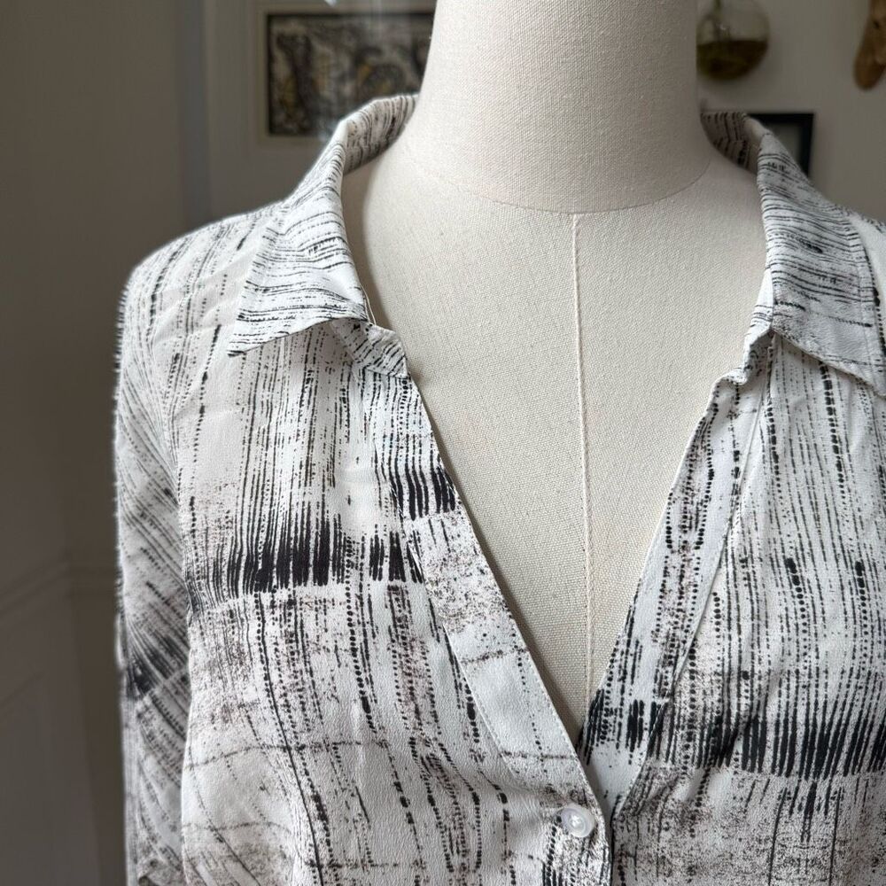 AS by DF 100% Silk Oversized Blouse Black Ivory Abstract XS - Picture 2 of 7